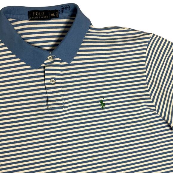 Polo Ralph Lauren Other - Polo Ralph Lauren Knit Polo Shirt Mens XXL Blue Striped Jersey Knit Casual Pony